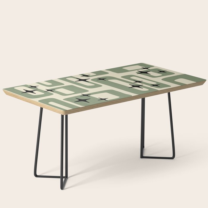 Retro Mid Century Modern Abstract Pattern 352 Black Sage Green and Beige Coffee Table Gallery Image 1