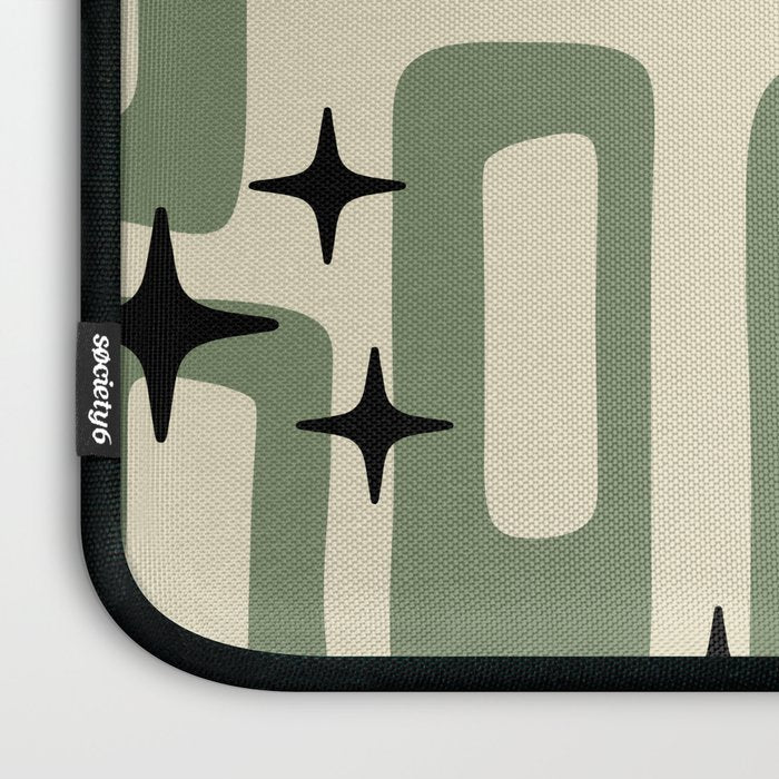 Retro Mid Century Modern Abstract Pattern 352 Black Sage Green and Beige Laptop Sleeve Gallery Image 3