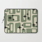 Retro Mid Century Modern Abstract Pattern 352 Black Sage Green and Beige Laptop Sleeve Gallery Image 1