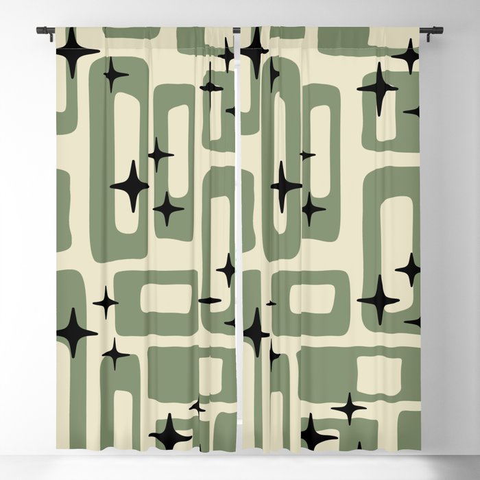 Retro Mid Century Modern Abstract Pattern 352 Black Sage Green and Beige Window Curtain Gallery Image 5