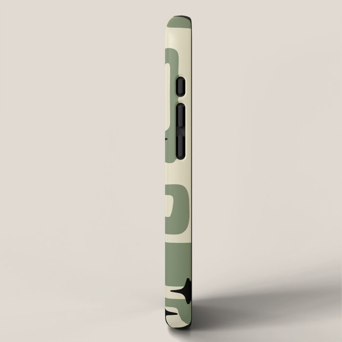 Retro Mid Century Modern Abstract Pattern 352 Black Sage Green and Beige iPhone Case Gallery Image 2