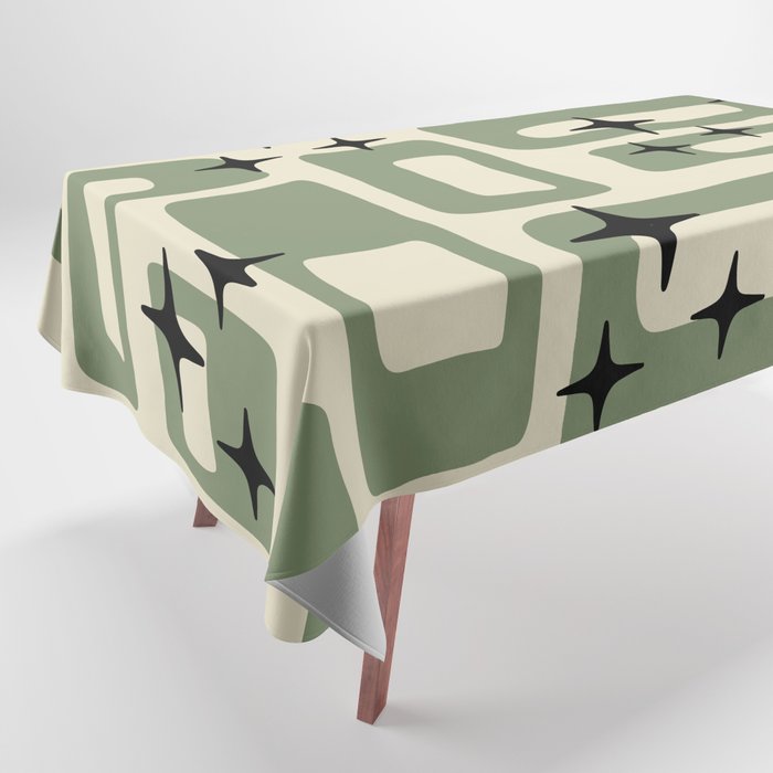 Retro Mid Century Modern Abstract Pattern 352 Black Sage Green and Beige Tablecloth Gallery Image 1