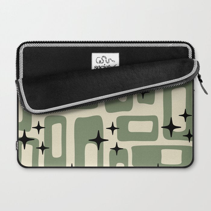 Retro Mid Century Modern Abstract Pattern 352 Black Sage Green and Beige Laptop Sleeve Gallery Image 2
