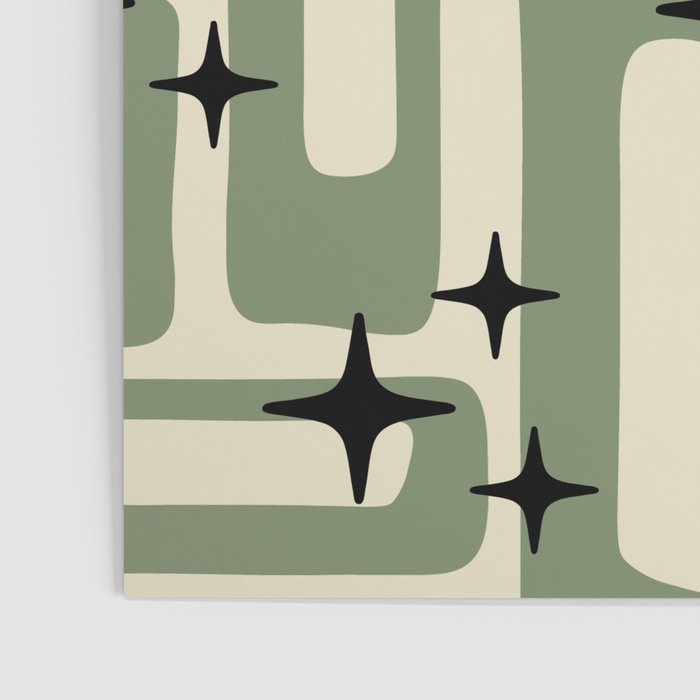 Retro Mid Century Modern Abstract Pattern 352 Black Sage Green and Beige Poster Gallery Image 3