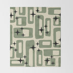 Retro Mid Century Modern Abstract Pattern 352 Black Sage Green and Beige Throw Blanket Gallery Image 2