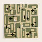 Retro Mid Century Modern Abstract Pattern 352 Black Sage Green and Beige Wood Wall Art Gallery Image 1