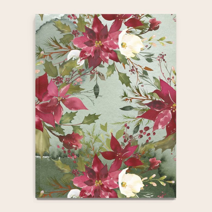 Watercolor botanical green burgundy ivory christmas floral Notebook Gallery Image 4