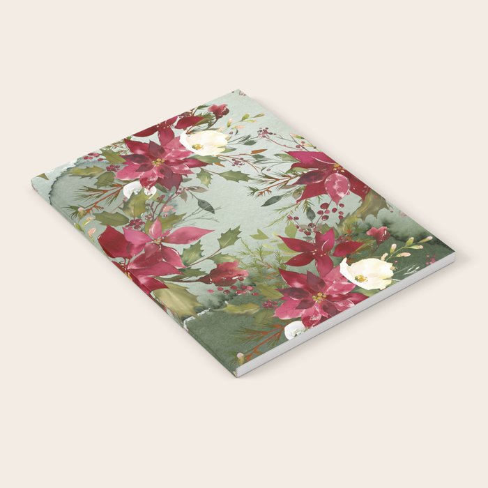 Watercolor botanical green burgundy ivory christmas floral Notebook Gallery Image 2