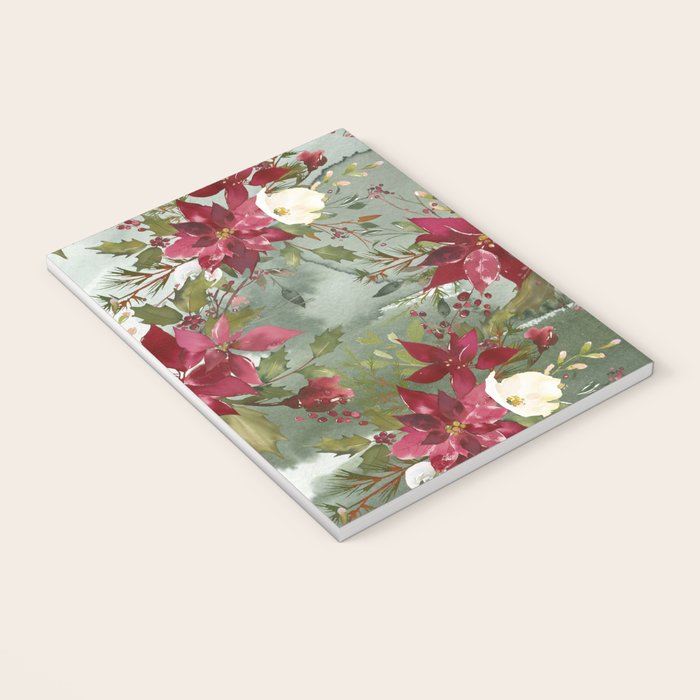 Watercolor botanical green burgundy ivory christmas floral Notebook Gallery Image 3