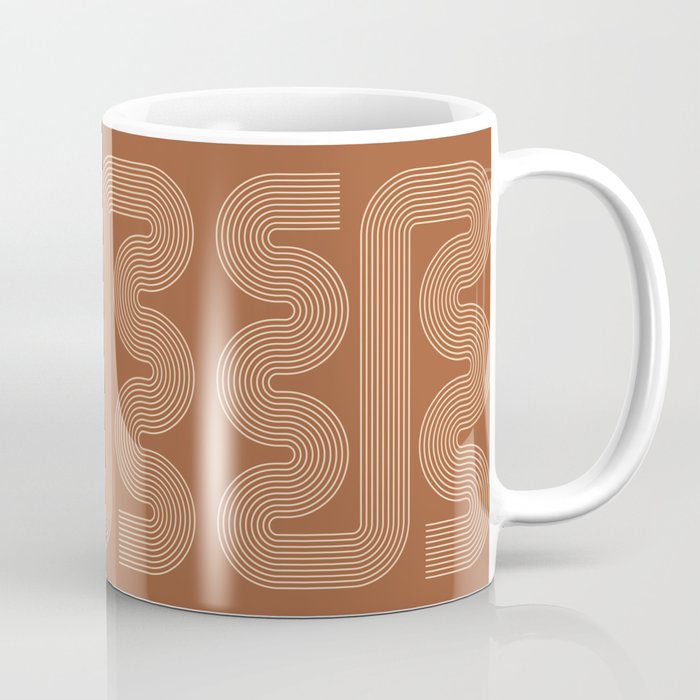 Geometric Lines in Terracotta and Beige 76 (Mid century Midern Rainbow Abstract) Coffee Mug Gallery Image 1
