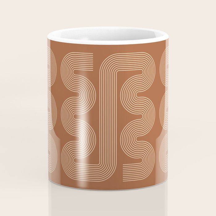 Geometric Lines in Terracotta and Beige 76 (Mid century Midern Rainbow Abstract) Coffee Mug Gallery Image 4