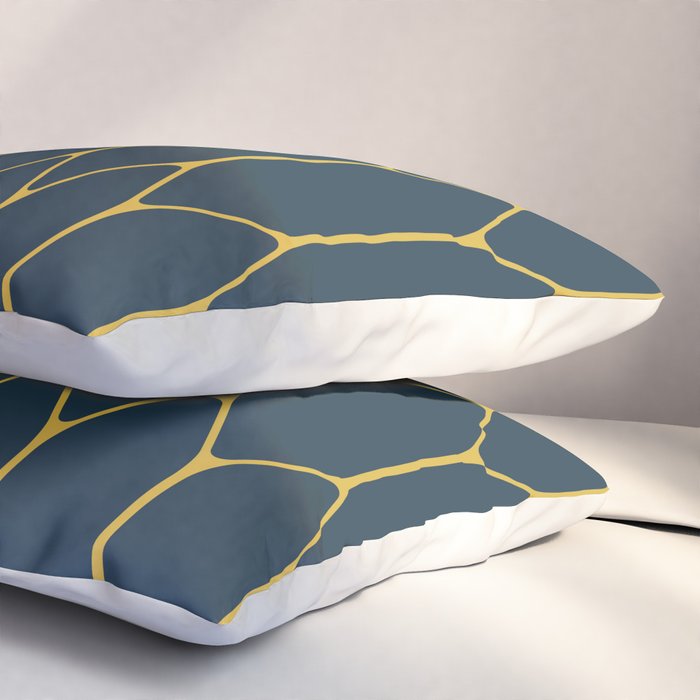 Long Honeycomb Minimalist Geometric Pattern in Light Mustard and Navy Blue Pillow Sham Gallery Image 3