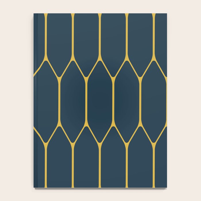 Long Honeycomb Minimalist Geometric Pattern in Light Mustard and Navy Blue Notebook Gallery Image 4
