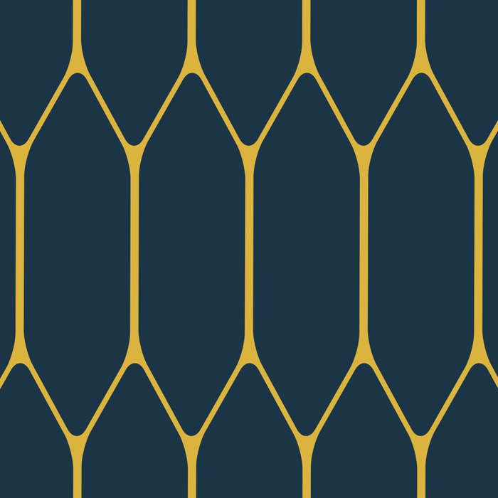 Long Honeycomb Minimalist Geometric Pattern in Light Mustard and Navy Blue Coffee Mug Gallery Image 2