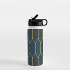 Long Honeycomb Minimalist Geometric Pattern in Light Mustard and Navy Blue Water Bottle Gallery Image 1
