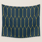 Long Honeycomb Minimalist Geometric Pattern in Light Mustard and Navy Blue Wall Tapestry Gallery Image 4