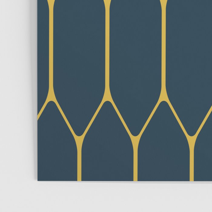Long Honeycomb Minimalist Geometric Pattern in Light Mustard and Navy Blue Poster Gallery Image 3