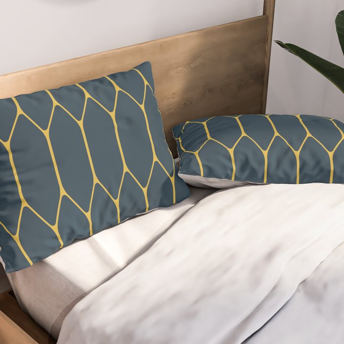 Long Honeycomb Minimalist Geometric Pattern in Light Mustard and Navy Blue Pillow Sham Gallery Image 2