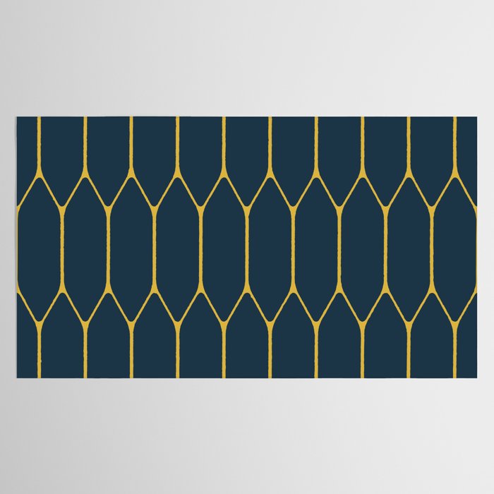 Long Honeycomb Minimalist Geometric Pattern in Light Mustard and Navy Blue Tablecloth Gallery Image 2