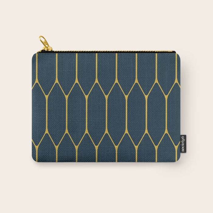 Long Honeycomb Minimalist Geometric Pattern in Light Mustard and Navy Blue Carry All Pouch Gallery Image 1