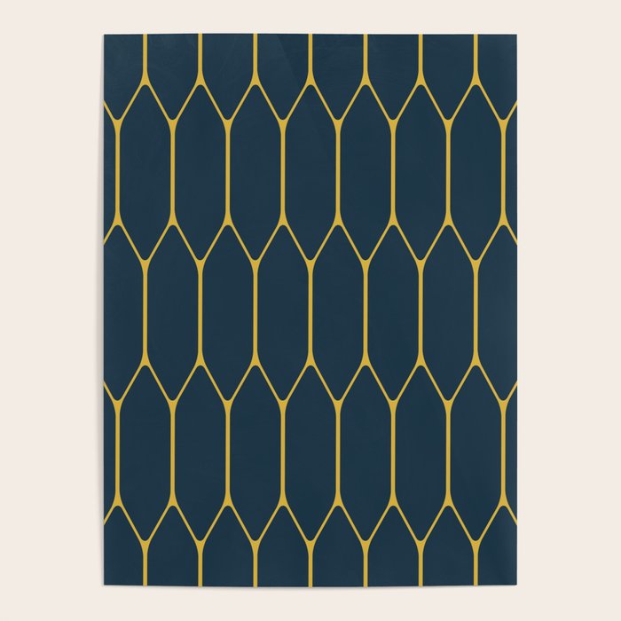 Long Honeycomb Minimalist Geometric Pattern in Light Mustard and Navy Blue Poster Gallery Image 4