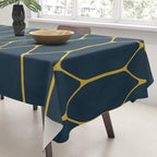 Long Honeycomb Minimalist Geometric Pattern in Light Mustard and Navy Blue Tablecloth Gallery Image 3