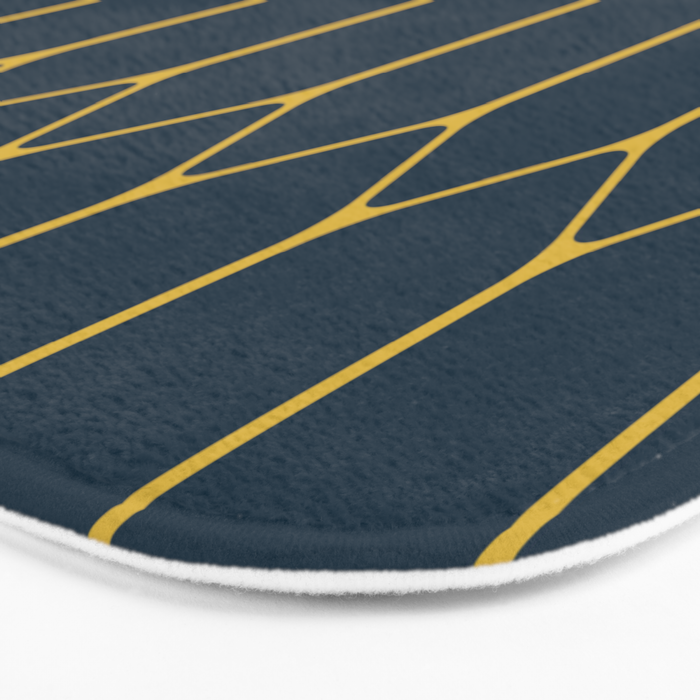 Long Honeycomb Minimalist Geometric Pattern in Light Mustard and Navy Blue Bath Mat Gallery Image 3