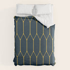 Long Honeycomb Minimalist Geometric Pattern in Light Mustard and Navy Blue Duvet Cover Gallery Image 6