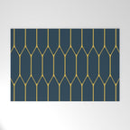Long Honeycomb Minimalist Geometric Pattern in Light Mustard and Navy Blue Welcome Mat Gallery Image 1