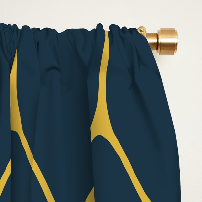 Long Honeycomb Minimalist Geometric Pattern in Light Mustard and Navy Blue Window Curtain Gallery Image 2