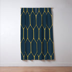 Long Honeycomb Minimalist Geometric Pattern in Light Mustard and Navy Blue Window Curtain Gallery Image 3