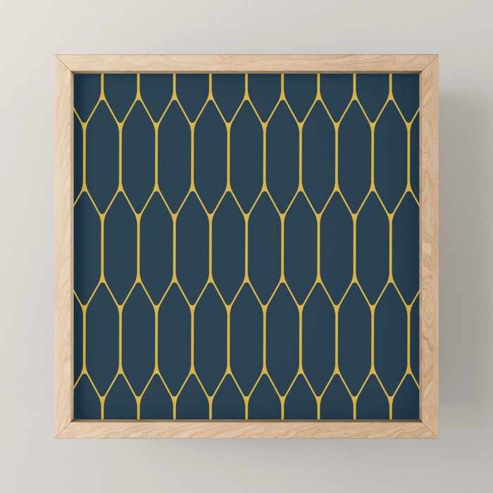 Long Honeycomb Minimalist Geometric Pattern in Light Mustard and Navy Blue Mini Art Print Gallery Image 1