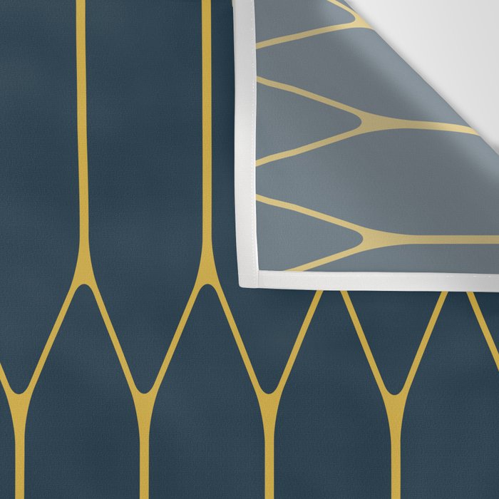 Long Honeycomb Minimalist Geometric Pattern in Light Mustard and Navy Blue Wall Tapestry Gallery Image 3