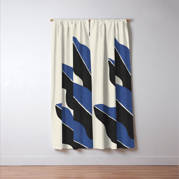 Color Block Abstract Leaf - Blue Black  Window Curtain Gallery Image 3