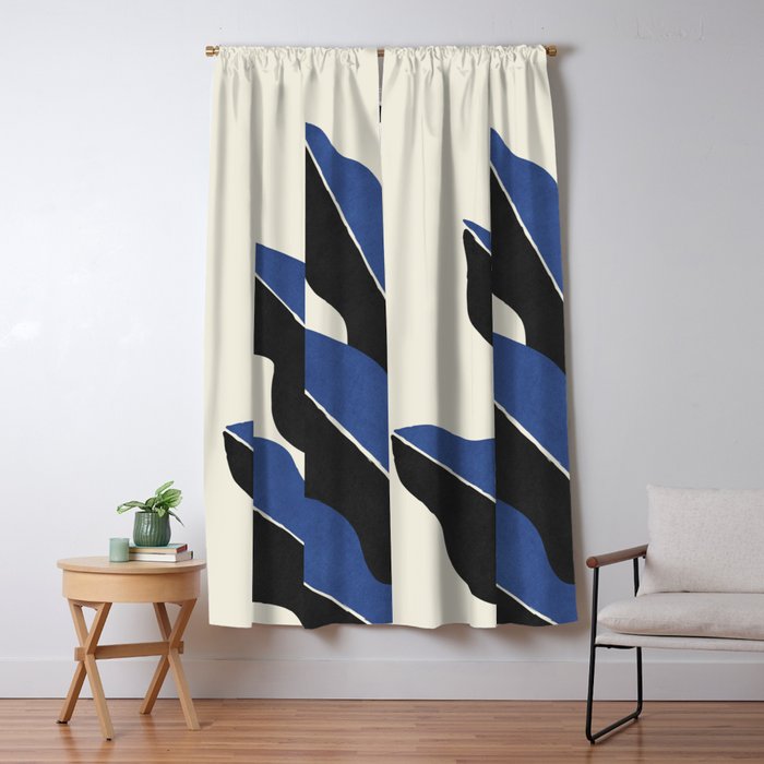 Color Block Abstract Leaf - Blue Black  Window Curtain Gallery Image 1