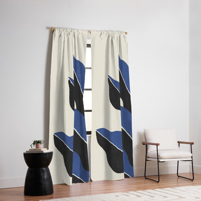 Color Block Abstract Leaf - Blue Black  Window Curtain Gallery Image 2