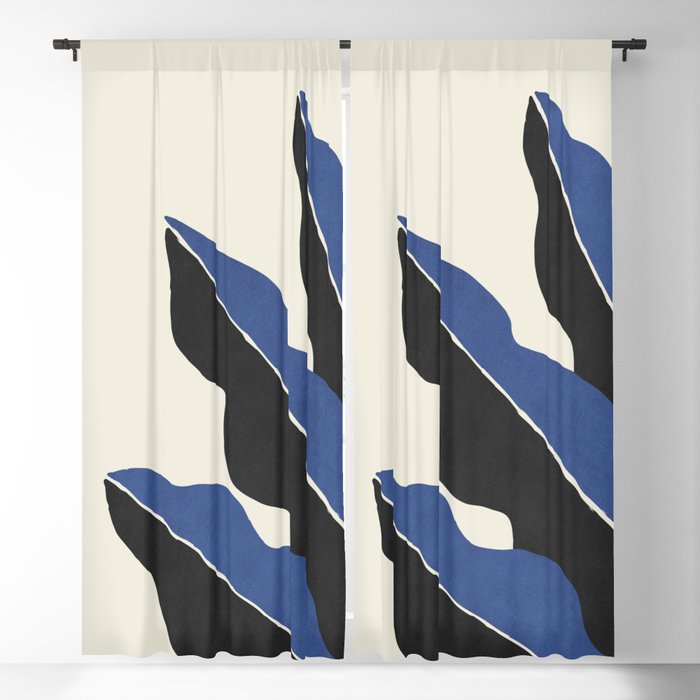 Color Block Abstract Leaf - Blue Black  Window Curtain Gallery Image 5