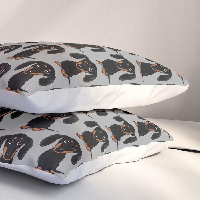 Black and Tan Dachshund | Cute Cartoon Wiener Dog Pillow Sham Gallery Image 3