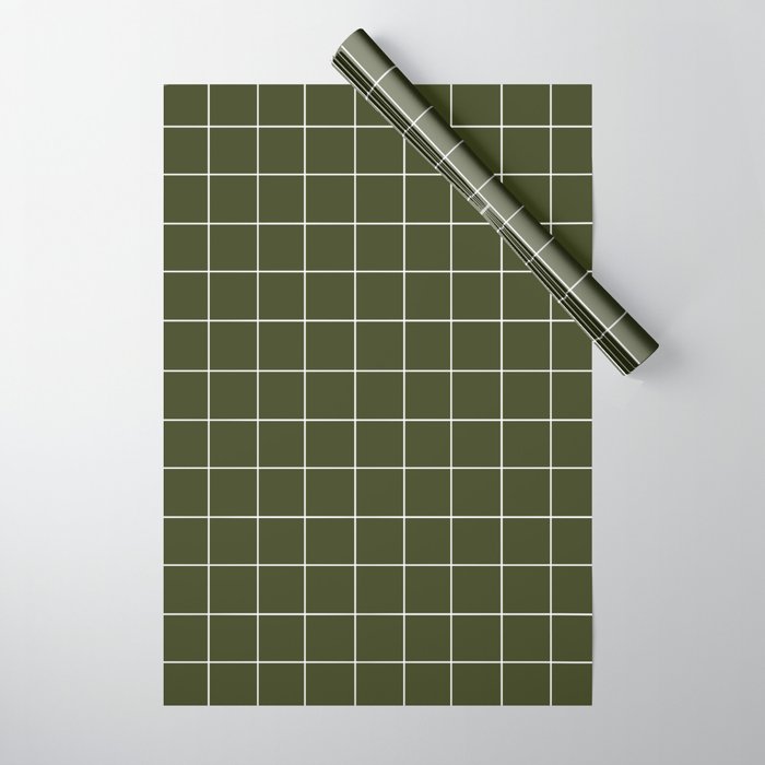 Grid (Olive Green) Wrapping Paper Gallery Image 1