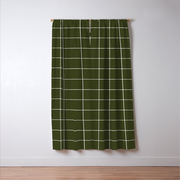 Grid (Olive Green) Window Curtain Gallery Image 3