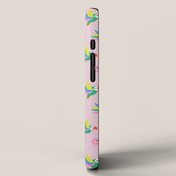 Happy Tropical Jungle Birds Toucan Hummingbird Parrot Pink iPhone Case Gallery Image 2