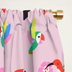 Happy Tropical Jungle Birds Toucan Hummingbird Parrot Pink Window Curtain Gallery Image 2