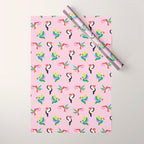 Happy Tropical Jungle Birds Toucan Hummingbird Parrot Pink Wrapping Paper Gallery Image 1