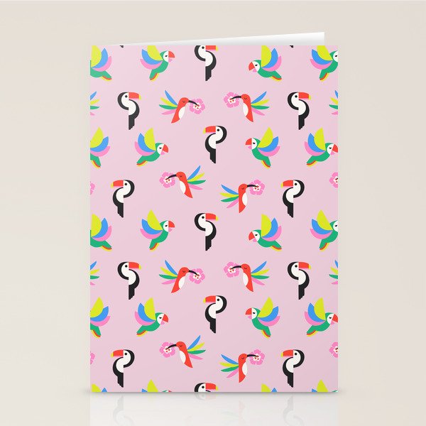 Happy Tropical Jungle Birds Toucan Hummingbird Parrot Pink Stationery Card Gallery Image 2