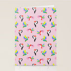 Happy Tropical Jungle Birds Toucan Hummingbird Parrot Pink Stationery Card Gallery Image 2