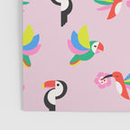 Happy Tropical Jungle Birds Toucan Hummingbird Parrot Pink Poster Gallery Image 3