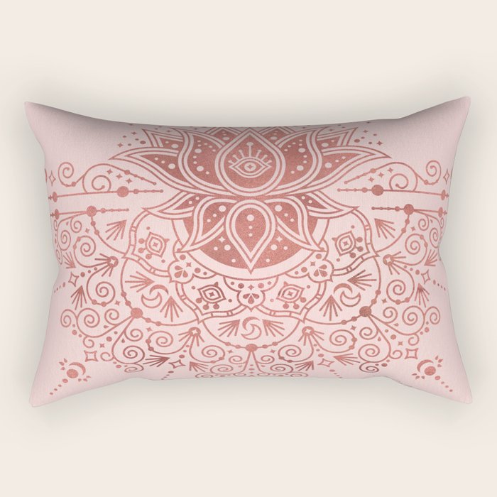 Sacred Lotus Mandala - Rose Gold & Blush Palette Rectangular Pillow Gallery Image 2