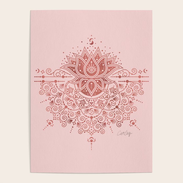 Sacred Lotus Mandala - Rose Gold & Blush Palette Poster Gallery Image 4