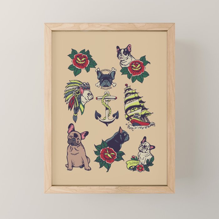 French  Bulldog Tattoo Mini Art Print Gallery Image 1