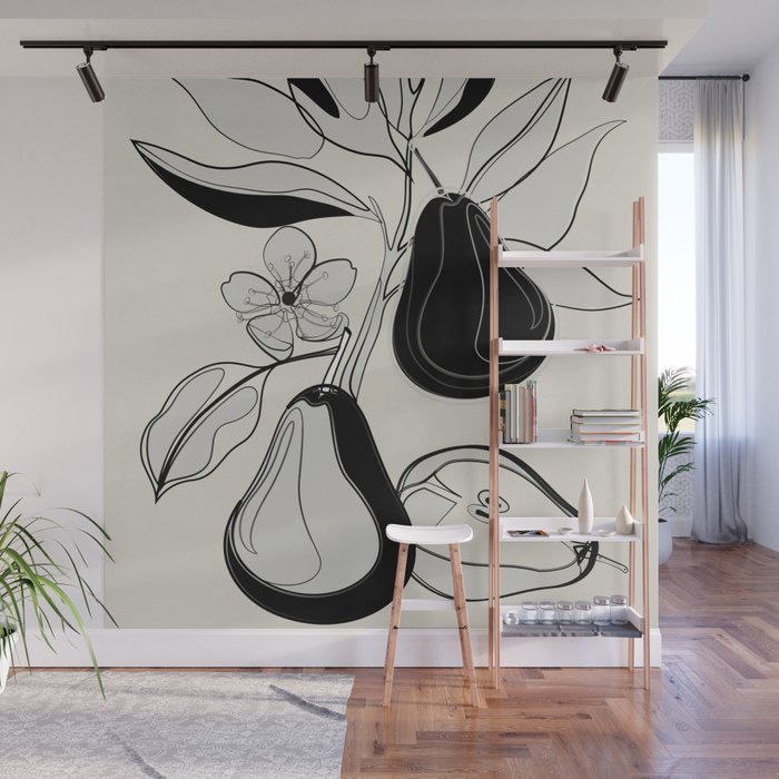 Line Art Pears 4 Wall Mural Gallery Image 1